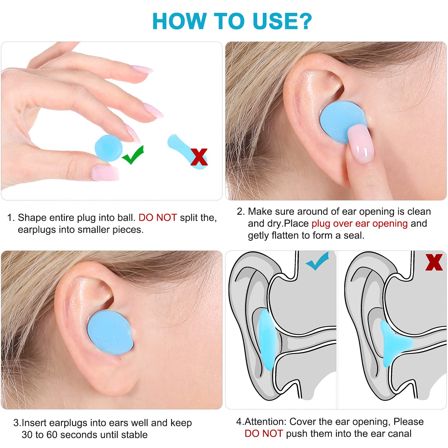 Reusable Silicone Ear Plugs, Waterproof Noise Cancelling EarPlugs for Sleeping, Mowing, Swimming, Airplanes, Concerts, 22dB Highest NRR