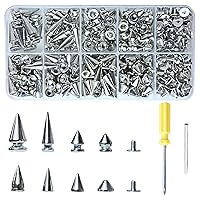 354 Sets Punk Spikes and Studs Kit，8 Size Cone Spikes,Metal Tree Spikes Studs for Leathercraft and Punk Style Clothing Accessories DIY Craft Decoration