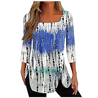 Ladies Summer Tops and Blouses 2023 Sexy Plus Size Dressy Casual Shirts Trendy 3/4 Sleeves Square Neck Cute Tee