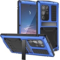 Samsung Galaxy S24 Metal Case with Kickstand Screen Protector Camera Cover S24 Sturdy Military Armor Durable Full Body Heavy Duty Shockproof Drop Tested Outdoor case (Blue)