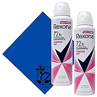 Rexona Powder Dry Aerosol Antiperspirant Deordorant 150ml (Pack of 2) and Tesadorz Microfiber Cloth Bundle