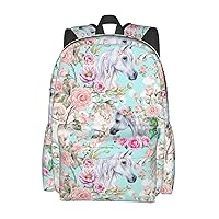 YISHOW 17 Inch Backpack With Adjustable Shoulder Straps Horse Rose Flower Lightweight Bookbag Casual Daypack For Travel Work