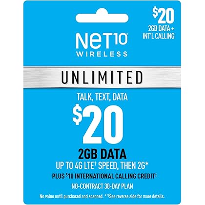 Net10 $20 Unlimited Talk,Text & Data (2GB High–Speed) Plan [Physical Delivery]
