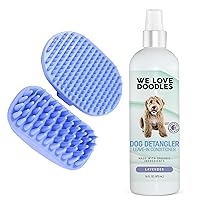 We Love Doodles Dog Grooming Bath Brush & Detangler Spray - Essential Puppy Grooming Accessories, For Shower Scrubbing & Soothing Massage and Dematting Spray for Tangle Remover - Made in The USA