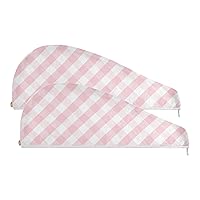 2 Pack Microfiber Hair Towel Absorbent Hair Turban Towel Soft Hair Towel Wrap for Women Hair Drying Towels for Curly and Long Hair Checkered Pink