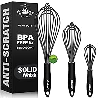Silicone Whisk Non Scratch Heat Resistant Whisks for Baking, Mixing Whisk Balloon Egg wisk tools Perfect for Blending, Whisking, Beating,(3pcs Black)