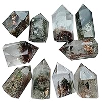 Ghost Crystal Wand Phantom Crystal Tower 1pc Garden Quartz Point with Lodalite Natural Crystal Stone for Reiki Healing Spiritual Meditation Home Decor Freeform Gemstone (Green)