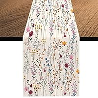 Watercolor Wild Flowers Table Runner, Seasonal Summer Holiday Kitchen Dining Table Decoration for Home Party Decor 13 x 90 Inch
