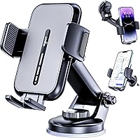 volport Cell Phone Mount for Car [Universal for iPhone Wallet & Thick Case] Military Suction Car Phone Holder for Dashboard & Windshield, Air Vent Clip with Deep Wide Clamp for Big Heavy Cellphone