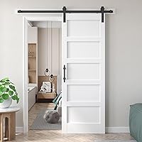 32x84 inch White Barn Door with 5.5FT Sliding Door Hardware Kit Included & Handle,Solid,MDF,PVC Surface,DIY Assembly,5-Panel