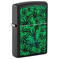Cannabis Design Black Light Black Matte Pocket Lighter