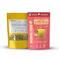 Mung Bean Sipping Broth(CHILI & TURMERIC) & Khichari (Kitchari Kit) | Vegan | 100% Natural | Gluten Free | Soy-Free | Keto-friendly | 5 Flavours | Cooked, Spiced Whole Green Mung | Combo Pack