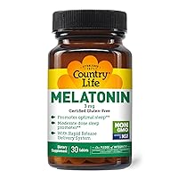 Country Life Melatonin, Promotes Optimal Sleep, 3mg, 30 Tablets, Certified Gluten Free, Certified Vegan, Non-GMO Verified