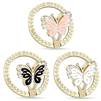 Glitter Cell Phone Metal Butterfly Ring Holder Stand, 180 Rotate Finger Ring Golden Kickstand for Smartphones,3 Pack(Black/White/Pink Butterfly)