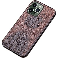 Leather Case for iPhone 14 Pro Max, Luxurious Crocodile Head Relief Genuine Leather Slim Case Comfortable Grip Shockproof Full Body Protective Cover for iPhone 14 Pro Max (Color : Brown)