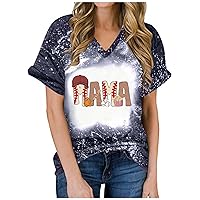Mama Letter T Shirt Women Fashion Tie Dye Tops Summer Baseball Game Mom Blouses Casual Loose V Neck Short Sleeve Tees