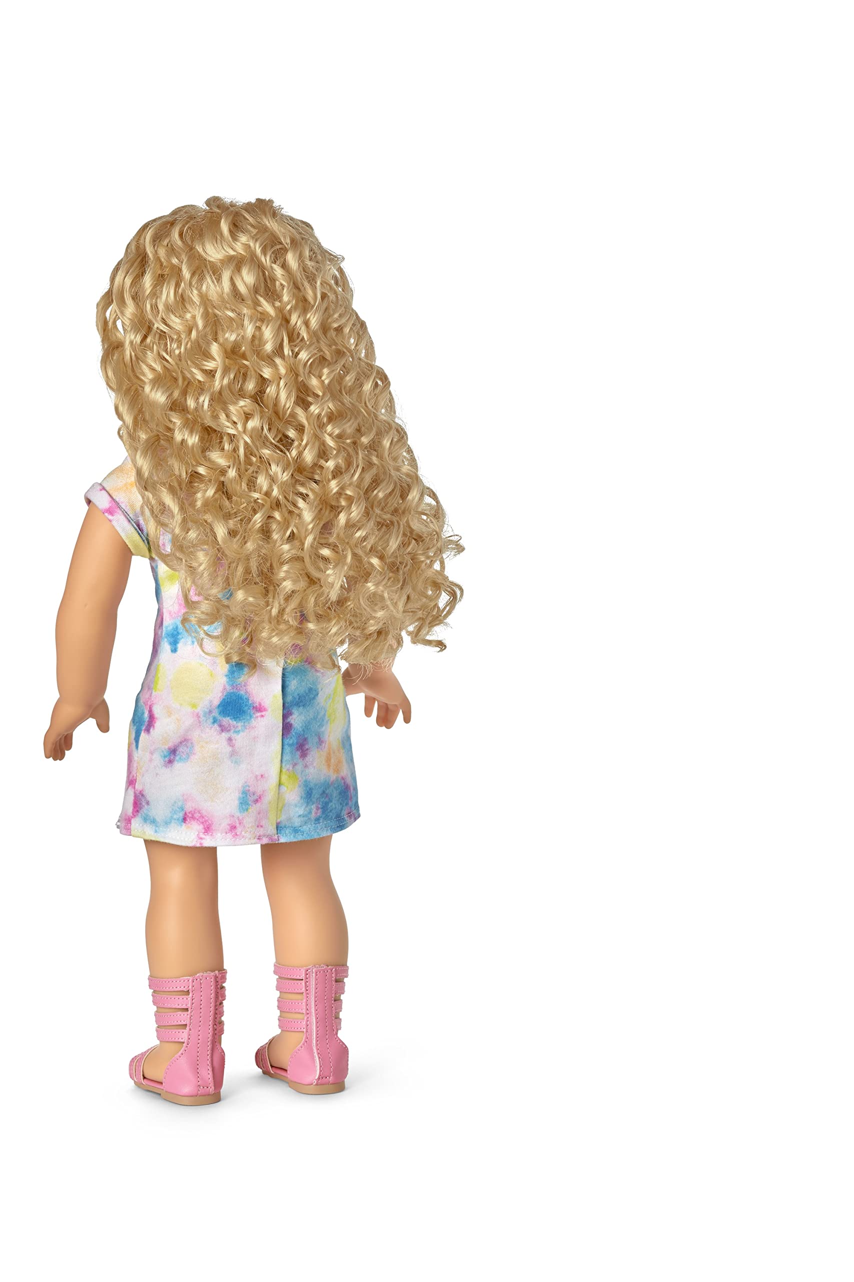 American Girl Truly Me 18-Inch Doll 115 with Gray Eyes, Curly Blonde Hair, Light Skin with Warm Olive Undertones, Tie Dye T-Shirt Dress