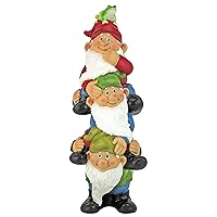 QM2360300 Tower of Three Outdoor Garden Funny Lawn Gnome Statues, Multicolored