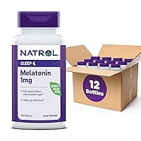 Natrol 1mg Melatonin Sleep Aid Tablets, Fall Asleep Faster, Stay Asleep Longer, Dietary Supplement, 180 Count (Pack of 12)
