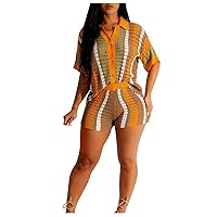 Semi Formal Dresses for Women,Ladies and Womens Sexy Womens Hollowed Out Contrasting Lapel Knit Shorts Set Cas
