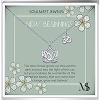 SOULMEET Sterling Silver Yoga Lotus Flower Necklace for Women Girls with Inspirational Quote on Gift Card, Om Lotus Sideways Necklace Happy Birthday Gifts for Mom Daughter