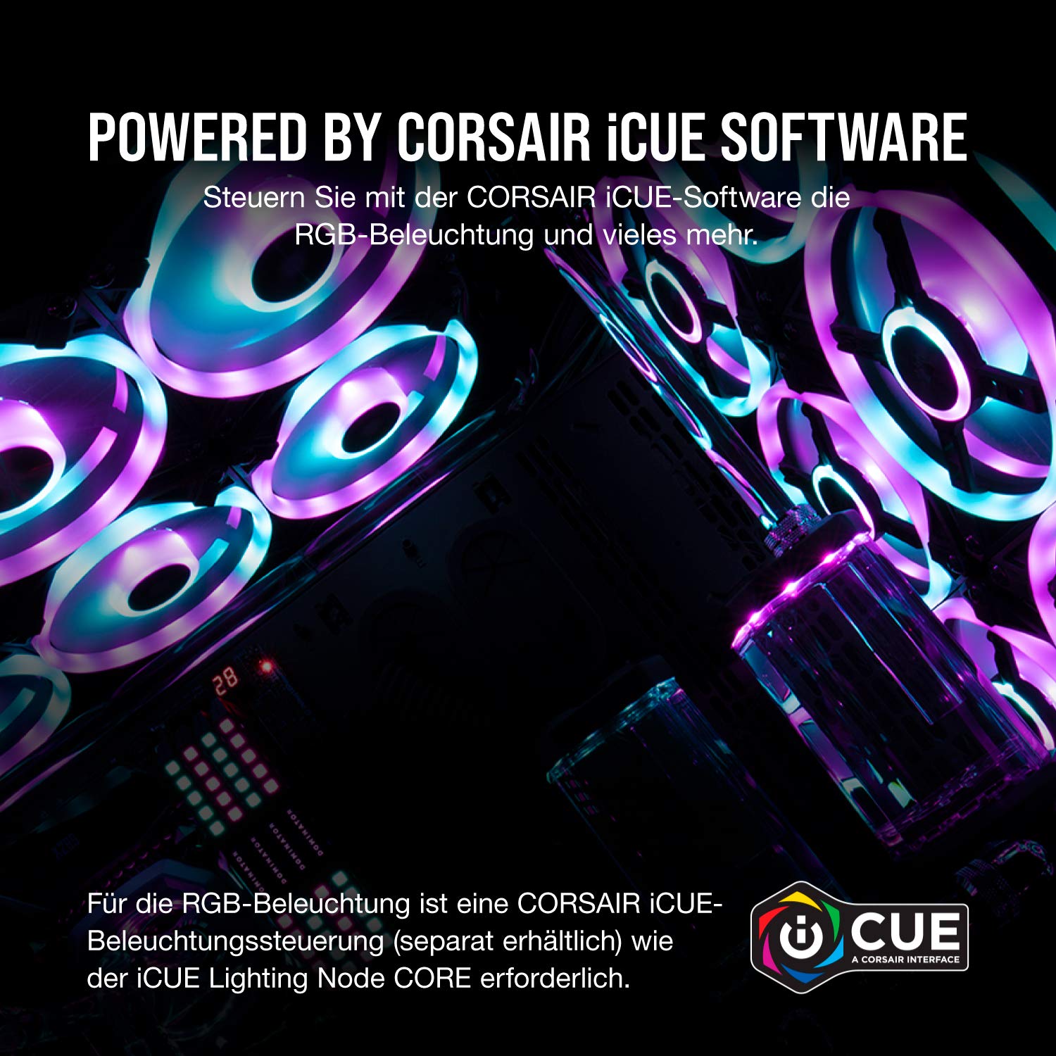 Corsair iCUE QL140 RGB, 140-mm-RGB-LED-PWM-Lüfter (34 Einzeln Ansteuerbare RGB-LEDs, Schwindigkeiten Bis zu 1,250 U/Min, Geräuscharm) Einzelpackung, Komaptibel mit Desktop - schwarz