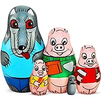 AEVVV Nesting Dolls Folk Fairy Tale The Three Little Pigs Set 5 pcs