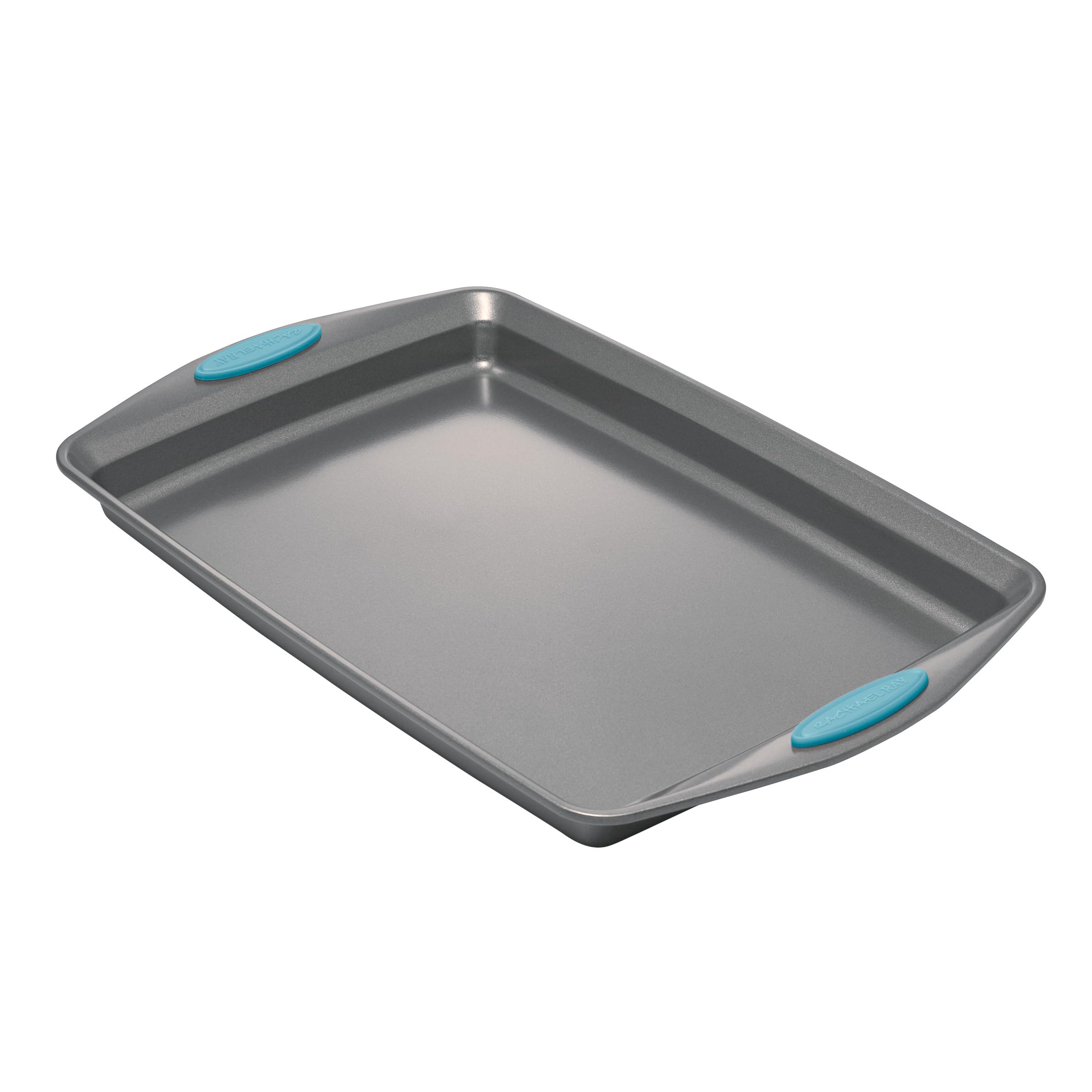 Rachael Ray Bakeware Nonstick Cookie Pan Set, 3-Piece, Gray with Agave Blue Grips