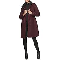 Kenneth Cole Women's Full Zip Hooded Knee Length Boucle Wool Coat