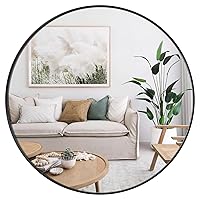 24 Inch Black Round Mirror for Wall, Metal Frame Vanity Circle Mirrors Wall Mounted Matte Home Decor Mirror for Bedroom Living Room Entryway Hallway