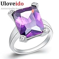 Amethyst Ring with Zircon Topaz Square Blue CZ Engagement Ring Jewelry Silver Womens Anillo Amatista J190
