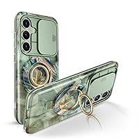GVIEWIN Bundle - Compatible with Samsung Galaxy S24 Case with Slide Camera Cover (Desert Dream/Green) + Magnetic Phone Ring Holder (Surf)