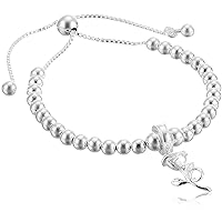 Disney Sterling Silver Beauty and the Beast Rose Beaded Lariat Charm Bracelet