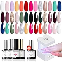 Mini LED Nail Lamp & 20 Colors Gel Nail Polish Set, U V Lamp for Gel Nail, Quicky-Dry Nail Polish Set with Bond Primer Glossy &Matte Top Base Coat Starter Kit Classic Nail Art Manicure Gift