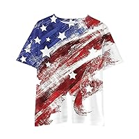 American Flag T Shirts for Kids Girls Children Summer Shirts Star Printed Color Block Tops July 4th