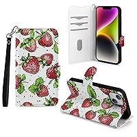 Strawberry Sweet Fruit Case for iPhone Handmade Wallet Case Folio Flip Cell Phone Cases Card Holder Case for Women Men