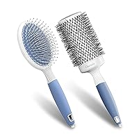 Hair Brush Set - Professional Round Brush and Oval Paddle Brush for Blow Drying - Hair Paddle Brush for Thick Hair - Ionic Brush for Frizzy Hair - Lightweight Hair Brush (2 inch)