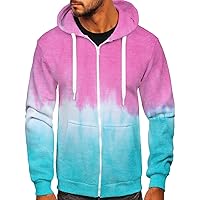 Hoodies For Men,Unisex Plus Size Full Zip Up Hoodie Tie-Dye Gradient Sweatshirt Long Sleeve Hooded Jacket