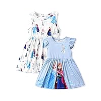 Disney Frozen Toddler Girls Dress 2Pcs, Elsa Ruffle Sleeveless Snow Pattern Dress Set Blue 2-6 Years