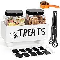 Dog Treat Container, Pet Treat Storage Organizer for Dog and Cat with 2 Jars, Super Cute Dog Treat Jar, Farmhouse Wooden Cat Treat Container, Organize and Store Your Dog's Favorite Snacks