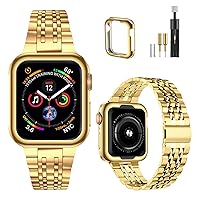 MioHHR Compatible with Apple Watch band 42mm 44mm, Solid Stainless Steel Metal Strap for iWatch Series 6 5 4 3 2 1 SE (Gold,42/44 mm)