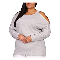 Michael Michael Kors Women’s Plus-Size Embellished Cutout Waffle Cold Shoulder Top Pearl Heather Silver 3X