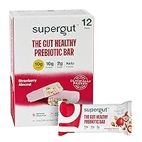 Supergut Prebiotic Bars | Meal Replacement | Boost GLP-1 | High Fiber and Protein | No Added Sugar | Keto Food, Meal, Snack (Strawberry Almond, 12 Count)