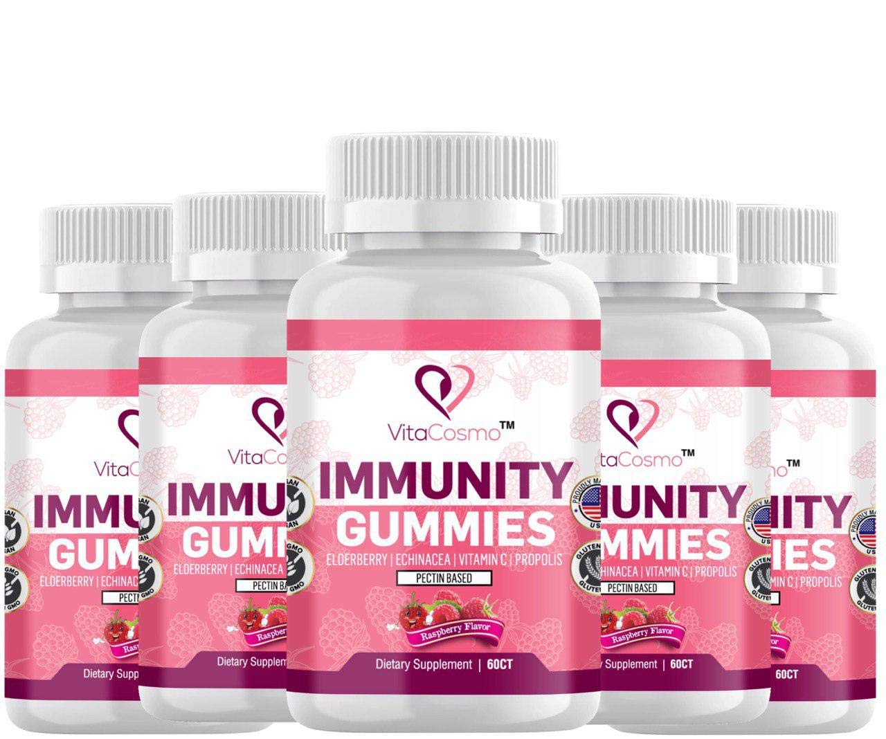 Immunity Gummies 4-in-1 Advanced Immune Defense, with Elderberry, Echinacea, Vitamin C and Propolis, for Kids & Adults, Vegan and Non-GMO, Gelatin-...