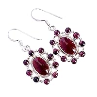 Garnet Gemstone 925 Solid Sterling Silver Earrings Gorgeous Designer Jewelry Gift For Her