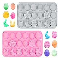 2pcs Easter Silicone Moulds Chocolate Mold, Easter Egg Bunny Non-Stick Baking Moulds Candy Mould Wax Melt Moulds for Kids Easter Party DIY Chocolate Cake Decorations Party Supplies Baking Tools