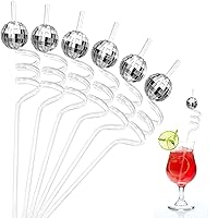 12 Pieces 70s Disco Ball Straws 70s Disco Ball Cups Birthday Party Decorations Mirror Disco Decorative Straws Disco Party Retro Decorations for Dance Holiday Wedding Birthday Supplies(Silver)