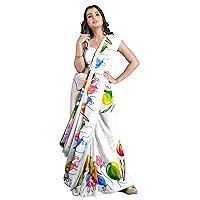 Indian Holi Special Trendy Cotton Saree With Beautiful Print Work & Blouse Muslim Sari 943k