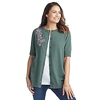 Woman Within Women's Plus Size Perfect Elbow-Length Sleeve Cardigan