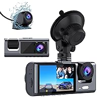 3 Channel Dash Cam Front and Rear Inside, 1080P Dash Camera for Cars, Dashcam Three Way Triple Car Camera with IR Night Vision, Loop Recording, G-Sensor, 24 Hours Recording, Support 128 GB Max